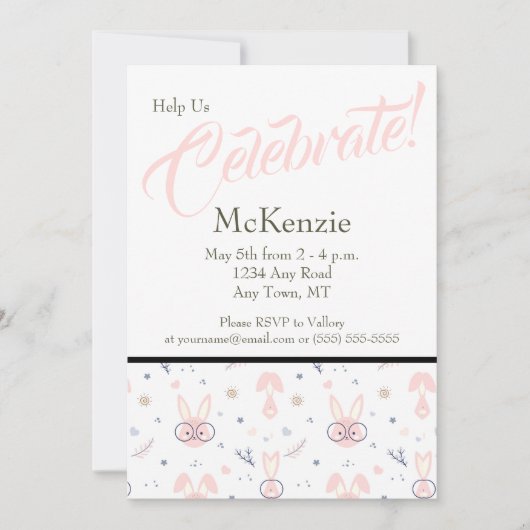 Jolie Bunny Baby Shower Invitations (Devant)