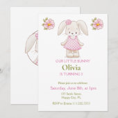 Jolie Bunny Girl Anniversaire Fête rose Invitation (Devant / Derrière)
