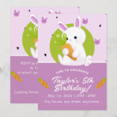 Jolie Bunny Invitation de fête d'anniversaire. Mod (Devant / Derrière)