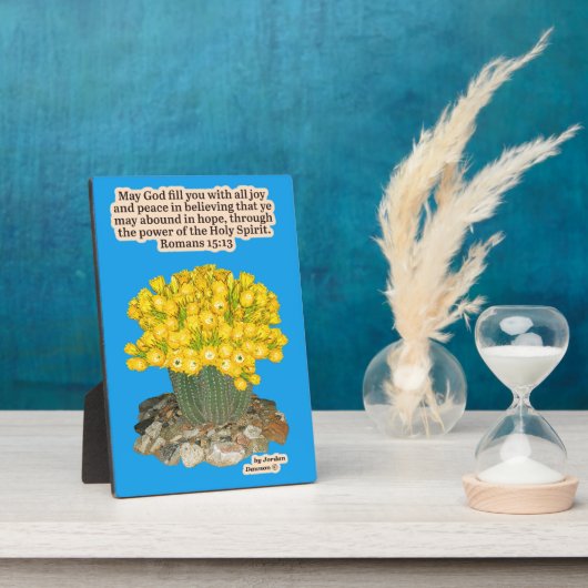 Jolie Cactus Écriture Fleur Plaque Romans 15:13 (Côté)
