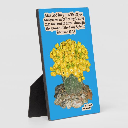 Jolie Cactus Écriture Fleur Plaque Romans 15:13 (Côté)