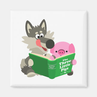Jolie caricature Cochon et loup Lire un aimant de