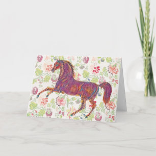 Jolie carte Cheval Art Rose Vintage