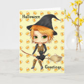 Jolie carte chibi sorcière Halloween pour votre te (Fleur jaune)