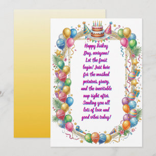 Jolie carte d'anniversaire de la fête du dindon à