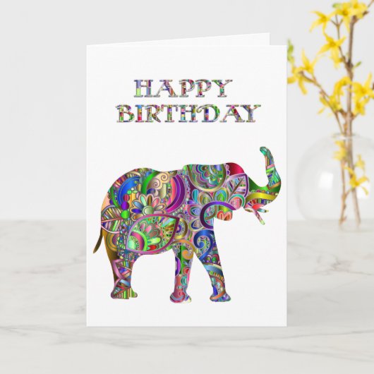 Jolie carte d'anniversaire d'éléphant (Fleur jaune)