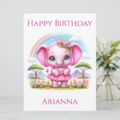 Jolie carte d'anniversaire d'éléphant rose (Debout devant)