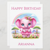 Jolie carte d'anniversaire d'éléphant rose (Devant / Derrière)