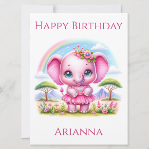 Jolie carte d'anniversaire d'éléphant rose