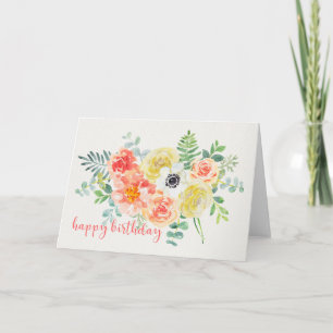 Jolie carte d'anniversaire des fleurs d'aquarelle