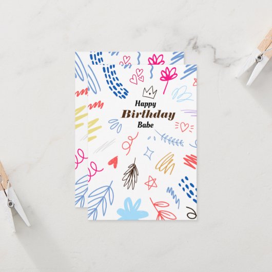 Jolie carte d'anniversaire Doodle (Devant/Arrière en situation)