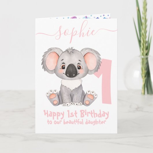jolie carte d'anniversaire fille koala (Devant)