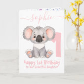 jolie carte d'anniversaire fille koala (Fleur jaune)