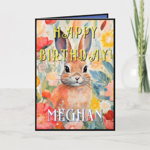 Jolie carte d'anniversaire Lapin à l'aquarelle