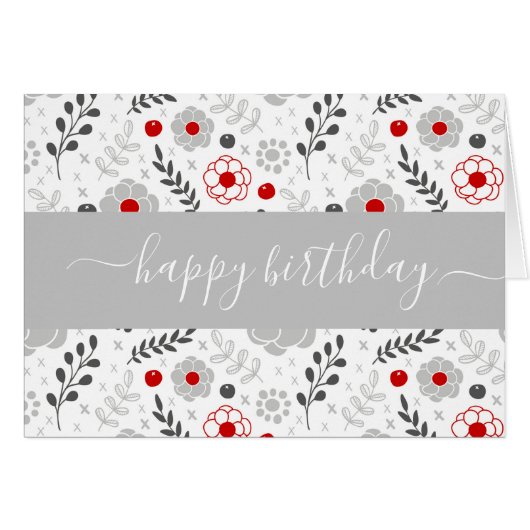 Jolie carte d'anniversaire moderne rouge et gris (Devant horizontal)