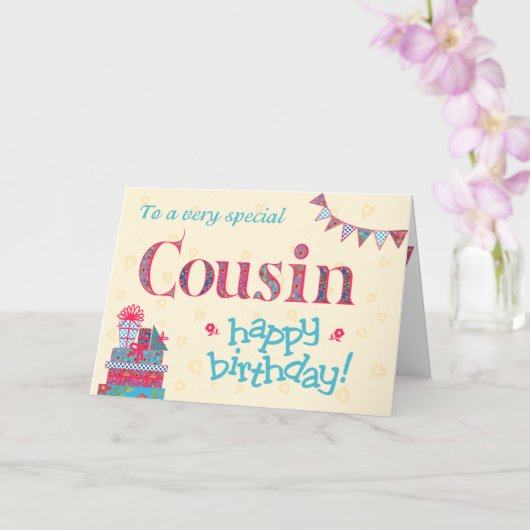 Jolie carte d'anniversaire pour Cousin, Bunting, C (Orchidée)