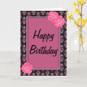Jolie carte d'anniversaire rose et noir (Fleur jaune)