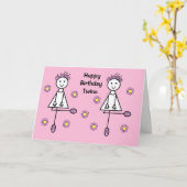 Jolie Carte d'anniversaire rose jumelles filles de (Fleur jaune)