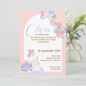 Jolie carte d'anniversaire rose princesse pour béb (Debout devant)