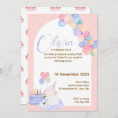 Jolie carte d'anniversaire rose princesse pour béb (Devant / Derrière)