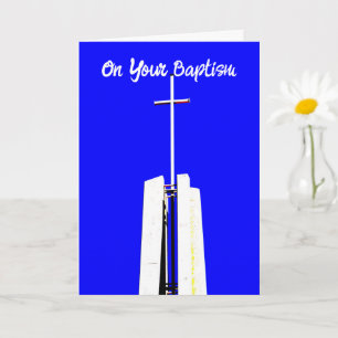 Jolie carte de baptême croix ciel bleu brillant