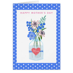 Jolie carte de fête des mères florale bleu pervenc