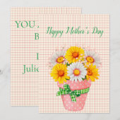 Jolie carte de fête des mères Pot Florals Daisy (Devant / Derrière)