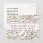 Jolie carte de Fête des Mères rose florale pour be (Devant / Derrière)