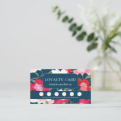 Jolie carte de fidélité rose rouge floral bleu (Debout devant)