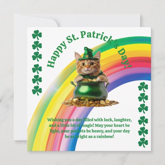 Jolie carte de la Saint-Patrick – Chat dans un pot (Devant)
