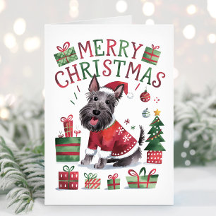 Jolie carte de Noël à l'aquarelle du Terrier Écoss