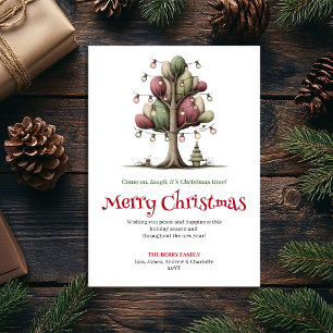 Jolie carte de Noël à l'arbre fantaisiste dessinée
