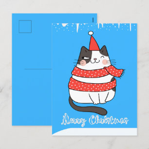 Jolie carte de Noël avec un chat de dessin animé