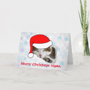 Jolie carte de Noël avec un chat endormi et un cha