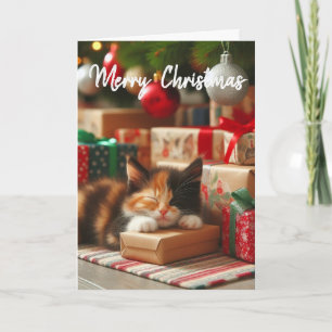 Jolie carte de Noël avec un chaton calico pour les