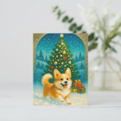 Jolie carte de Noël avec un corgi et un sapin joye (Debout devant)
