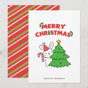 Jolie carte de Noël avec un lapin de dessin animé