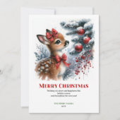 Jolie carte de Noël bébé cerf forêt enneigée aquar (Devant)