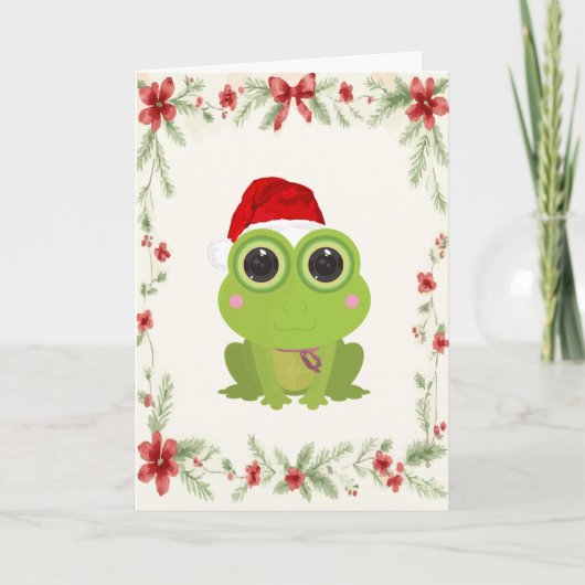 Jolie carte de Noël de grenouille avec gui (Devant)