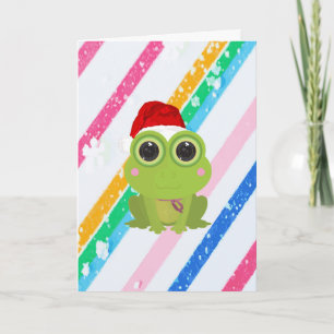 Jolie carte de Noël grenouille sur neige pastel