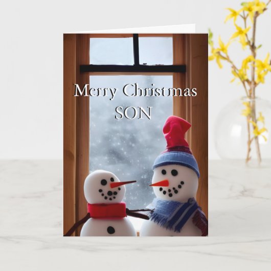 Jolie carte de Noël papa et fils de neige Joyeux (Fleur jaune)