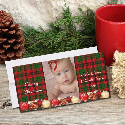 Jolie carte de Noël Rouge Vert Tartan Plaid