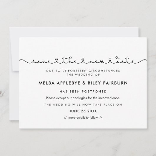 Jolie carte de nouvelle date avec police à coeurs  (Devant)