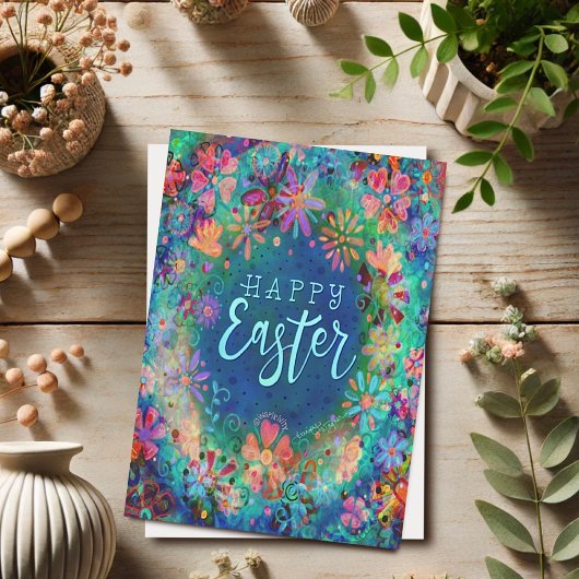 Jolie carte de Pâques florale bleue Inspirivity Jo