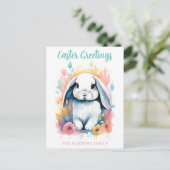 Jolie Carte de Pâques Florale Lapin Aquarelle (Debout devant)