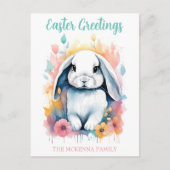 Jolie Carte de Pâques Florale Lapin Aquarelle (Devant)
