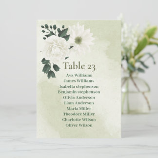 Jolie carte de plan de table avec fleurs blanches