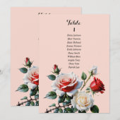 Jolie carte de plan de table rose rose blanche rou (Devant / Derrière)