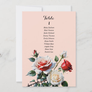 Jolie carte de plan de table rose rose blanche rou