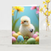 Jolie Carte de Printemps de Petit Poussin (Fleur jaune)